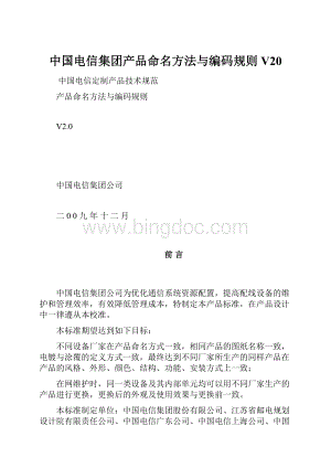 中国电信集团产品命名方法与编码规则V20.docx