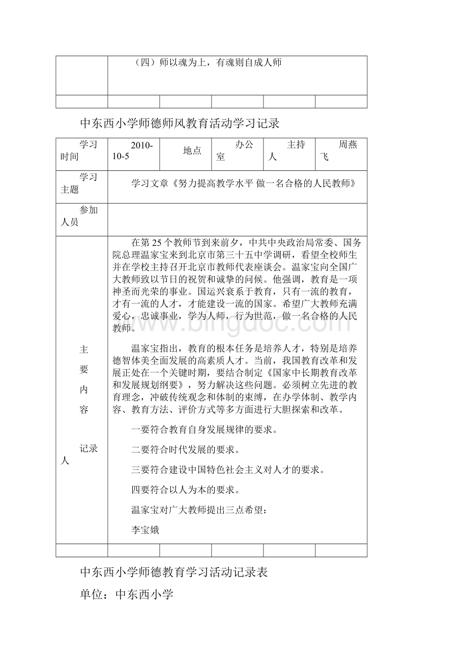 小学师德教育学习活动记录表.docx_第2页