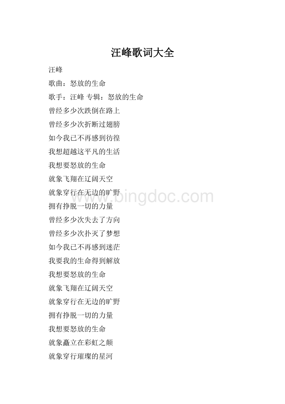 汪峰歌词大全Word文件下载.docx