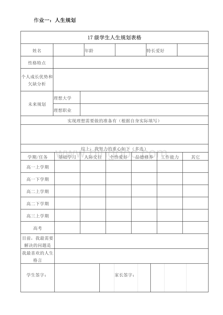 学生人生规划表格Word格式.doc_第1页