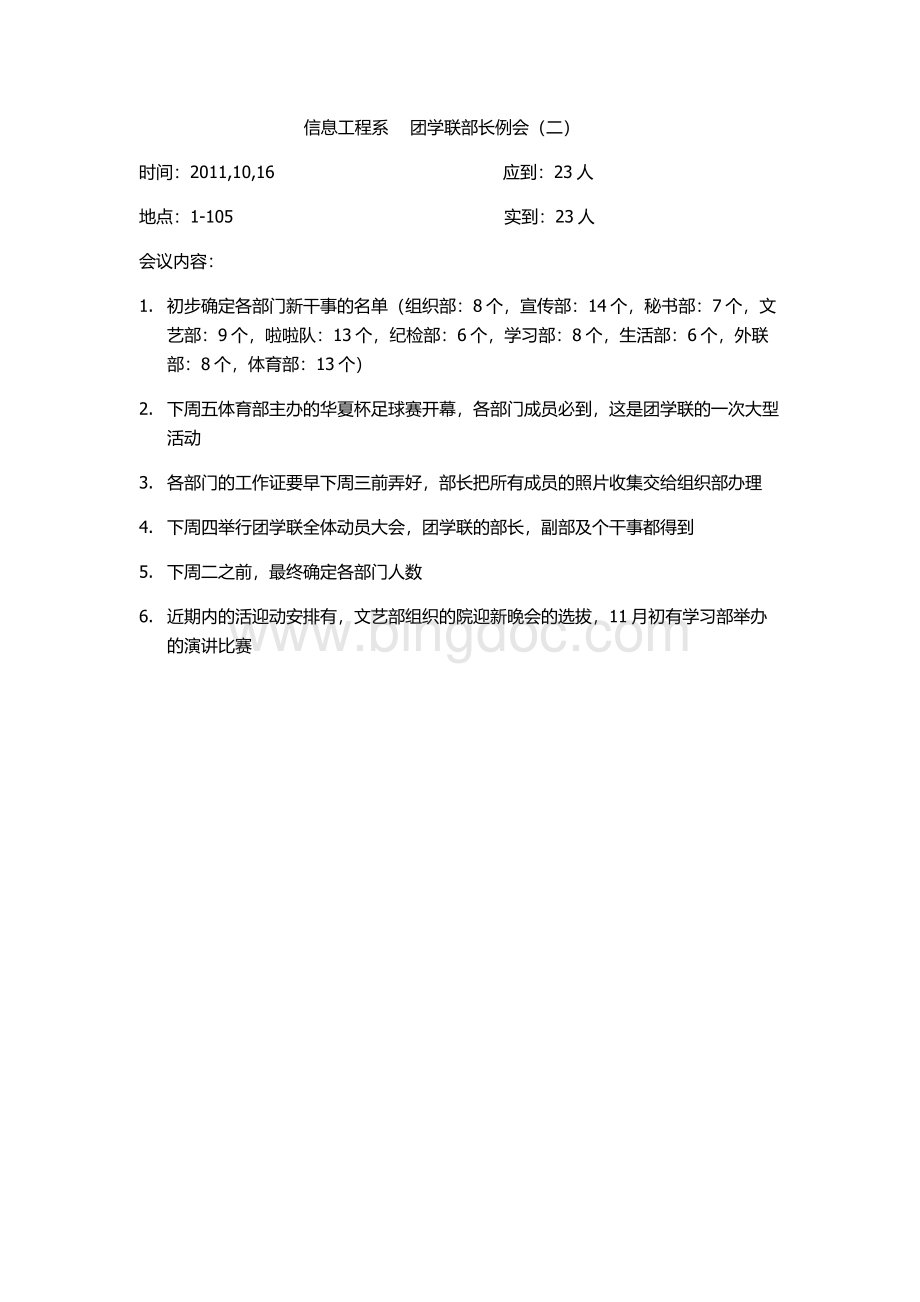 办公室部长例会记录文档格式.doc_第1页