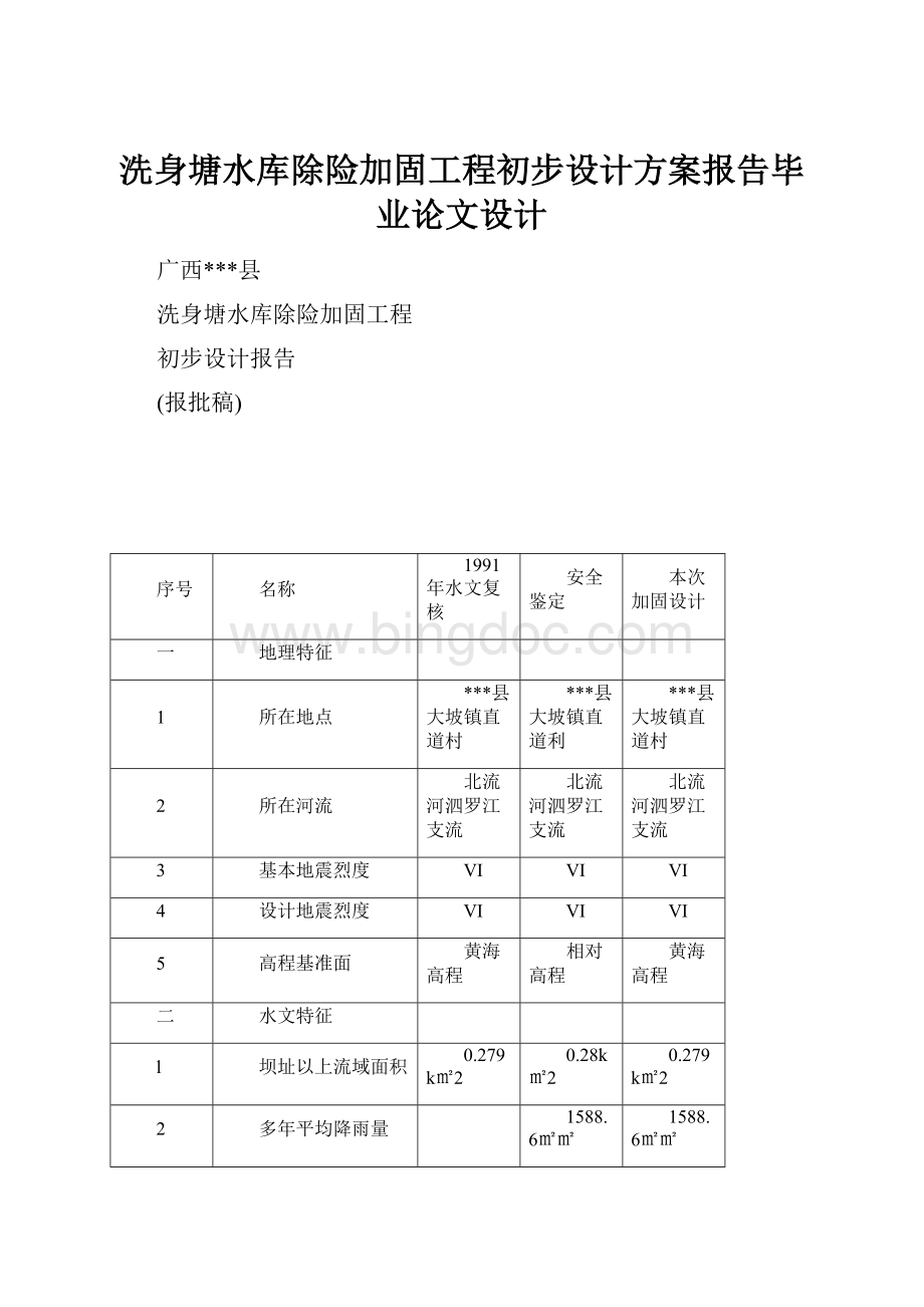 洗身塘水库除险加固工程初步设计方案报告毕业论文设计.docx_第1页