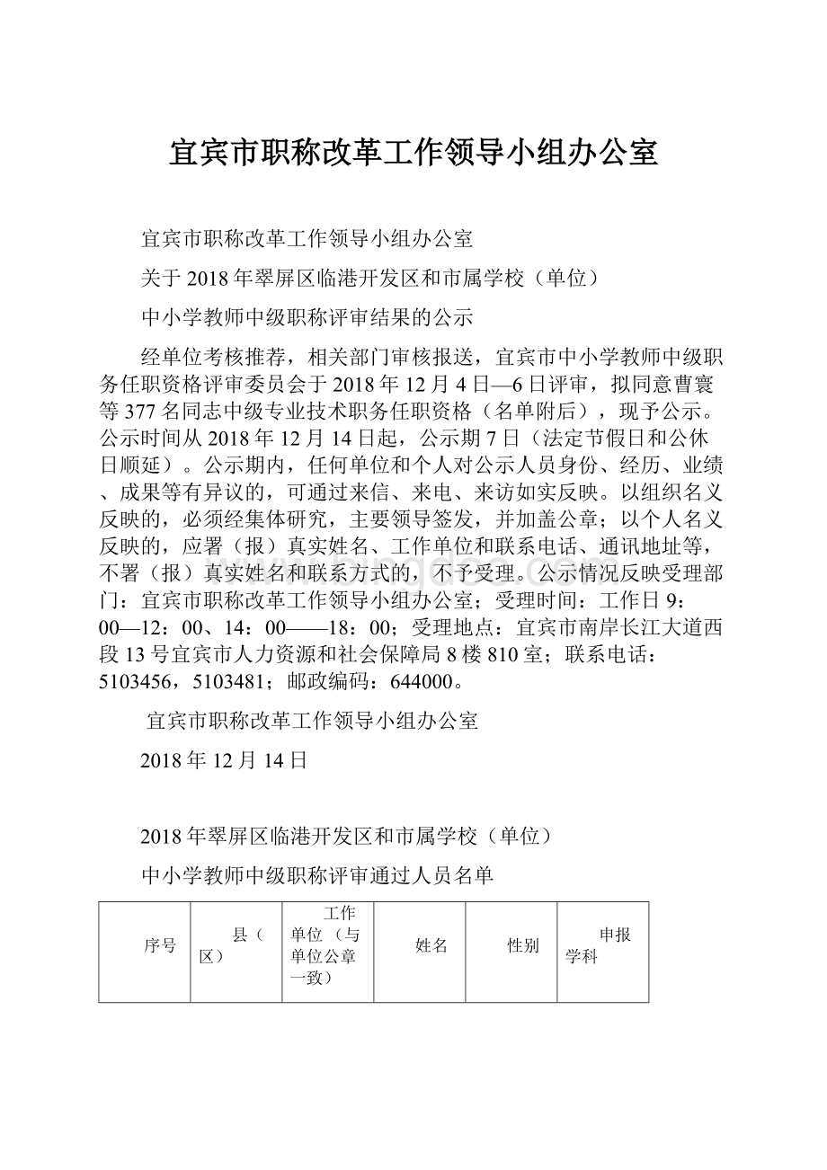 宜宾市职称改革工作领导小组办公室.docx_第1页