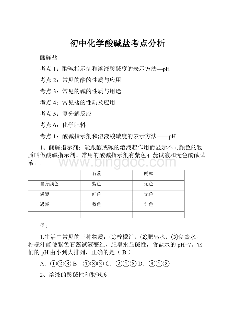 初中化学酸碱盐考点分析Word文档格式.docx