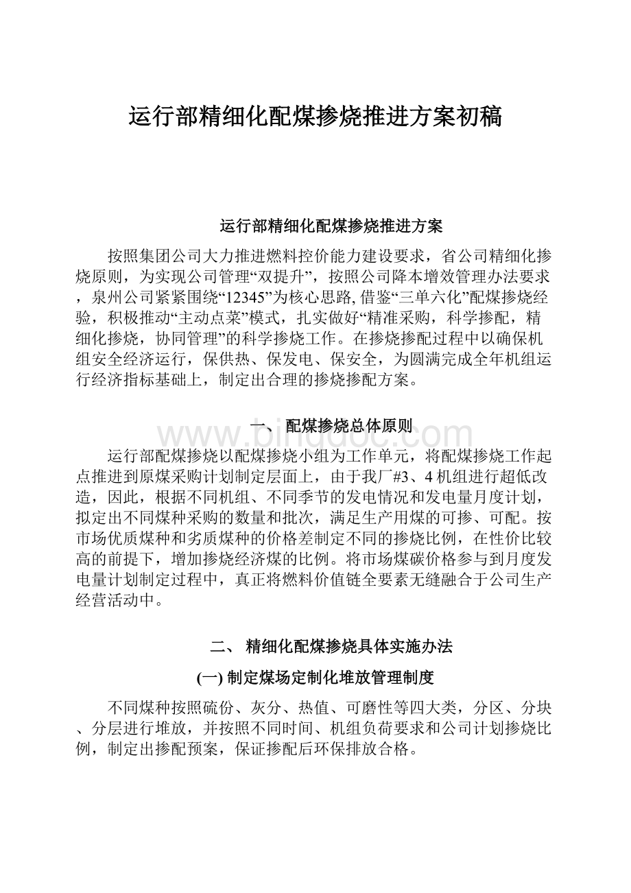 运行部精细化配煤掺烧推进方案初稿Word格式.docx_第1页