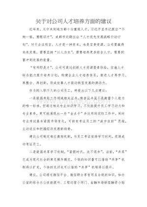 关于对公司人才培养方面的建议Word文件下载.docx