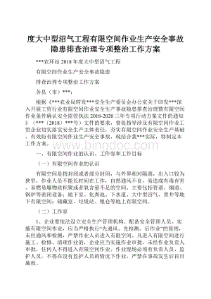 度大中型沼气工程有限空间作业生产安全事故隐患排查治理专项整治工作方案.docx