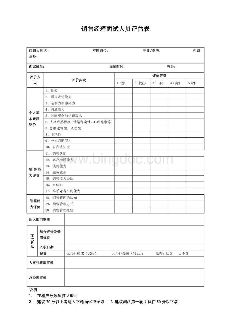 销售经理面试评估表Word下载.doc_第1页