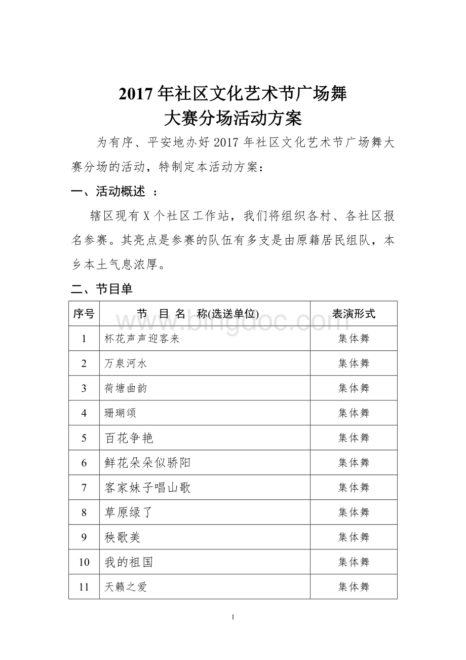 文体站广场舞项目实施方案及应急方案Word格式文档下载.docx