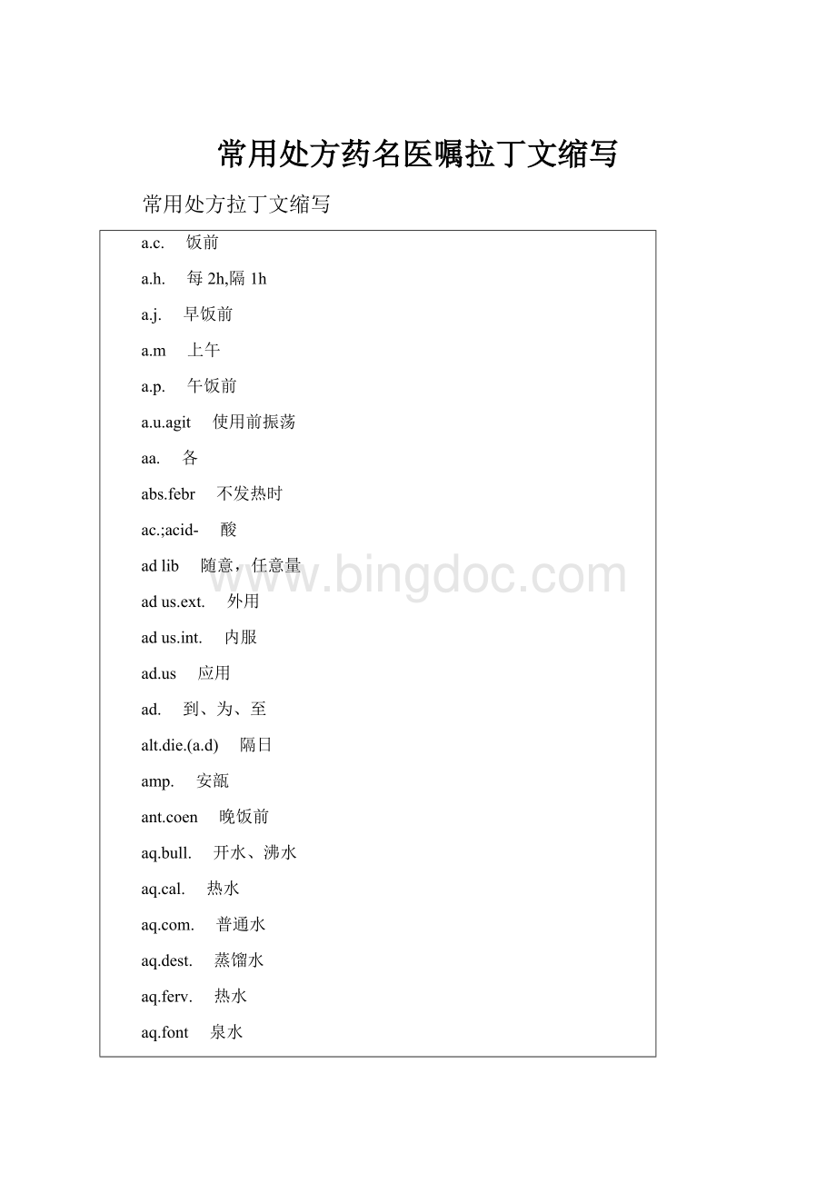 常用处方药名医嘱拉丁文缩写.docx