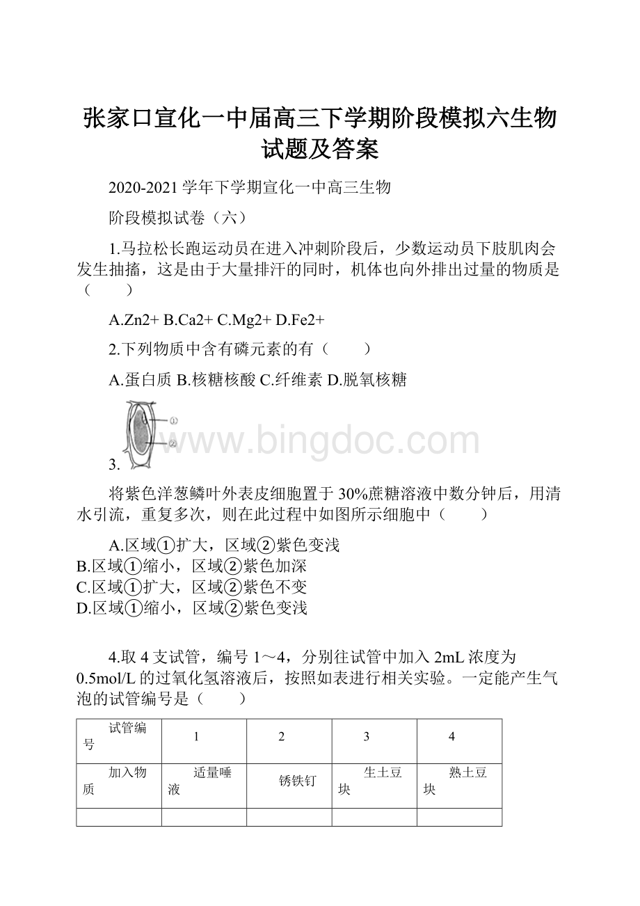 张家口宣化一中届高三下学期阶段模拟六生物试题及答案文档格式.docx_第1页