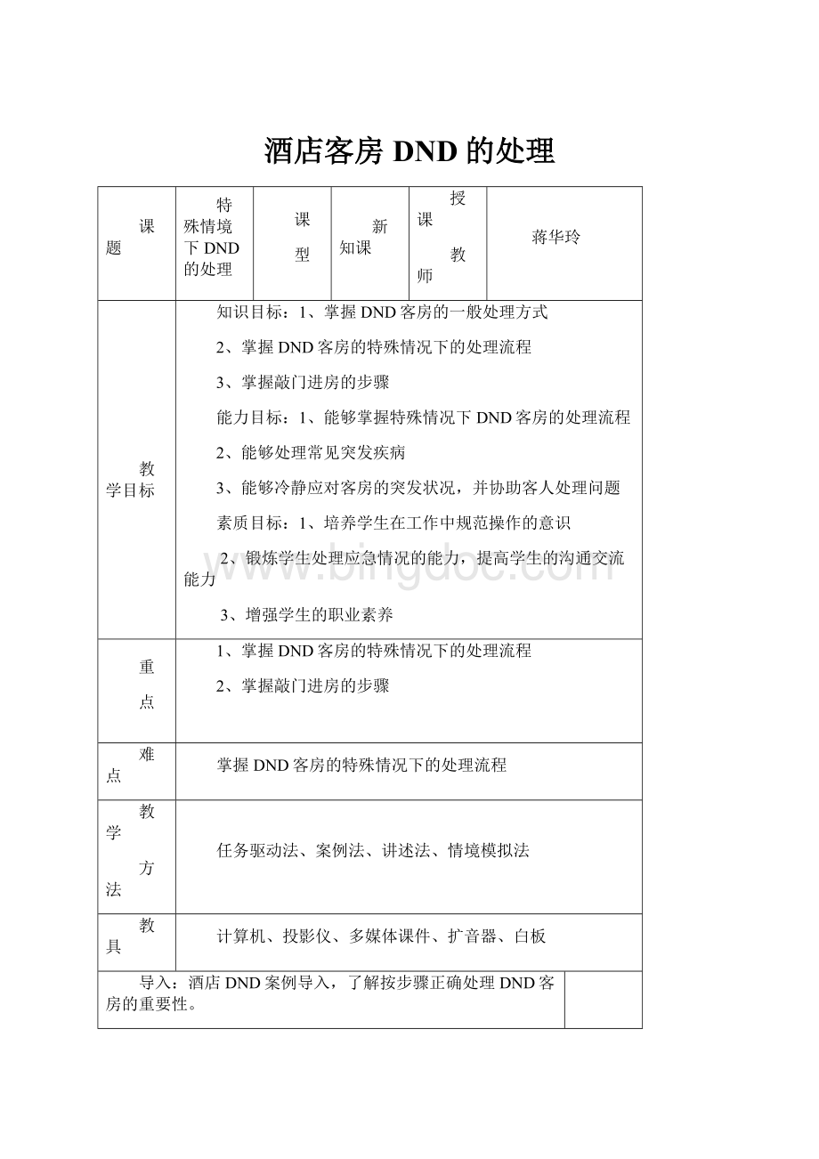 酒店客房DND的处理Word文件下载.docx_第1页