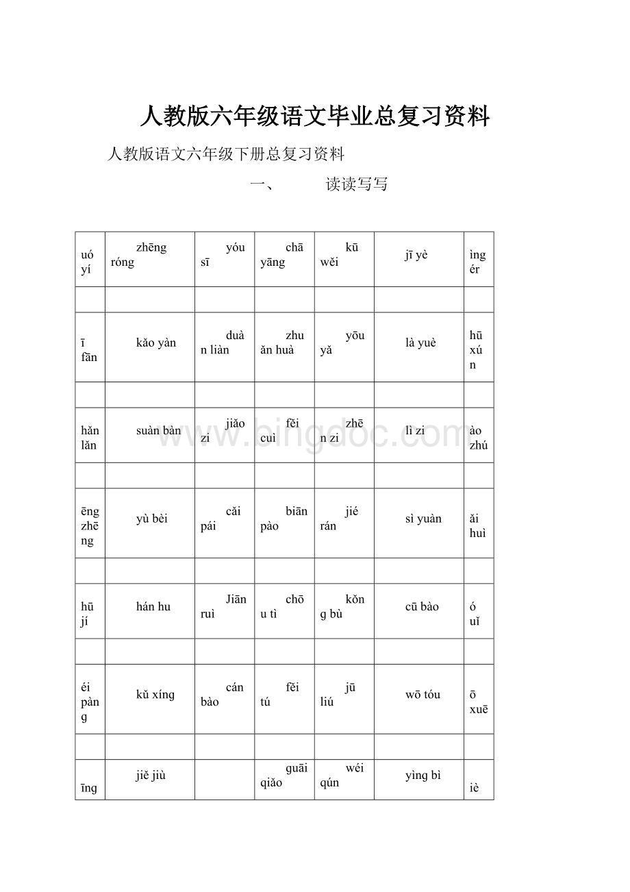 人教版六年级语文毕业总复习资料Word格式.docx_第1页