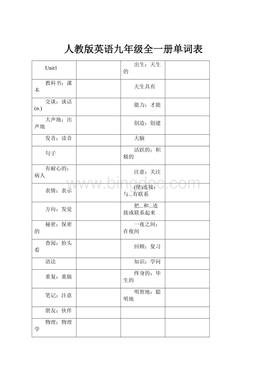 人教版英语九年级全一册单词表Word格式文档下载.docx