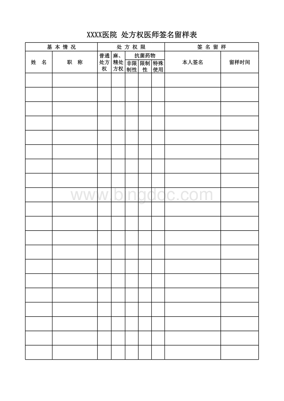 医院医生医师处方签字签名留样表.xlsx