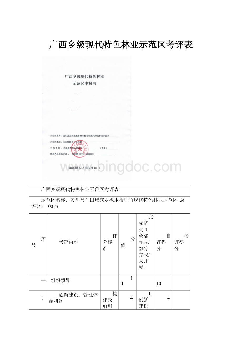 广西乡级现代特色林业示范区考评表Word文件下载.docx
