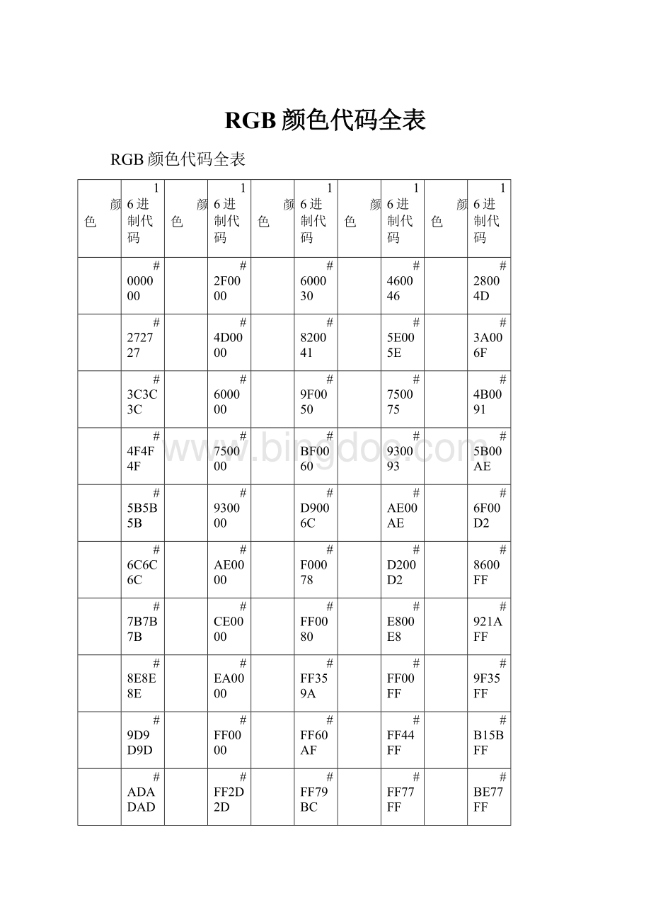 RGB颜色代码全表Word文件下载.docx_第1页