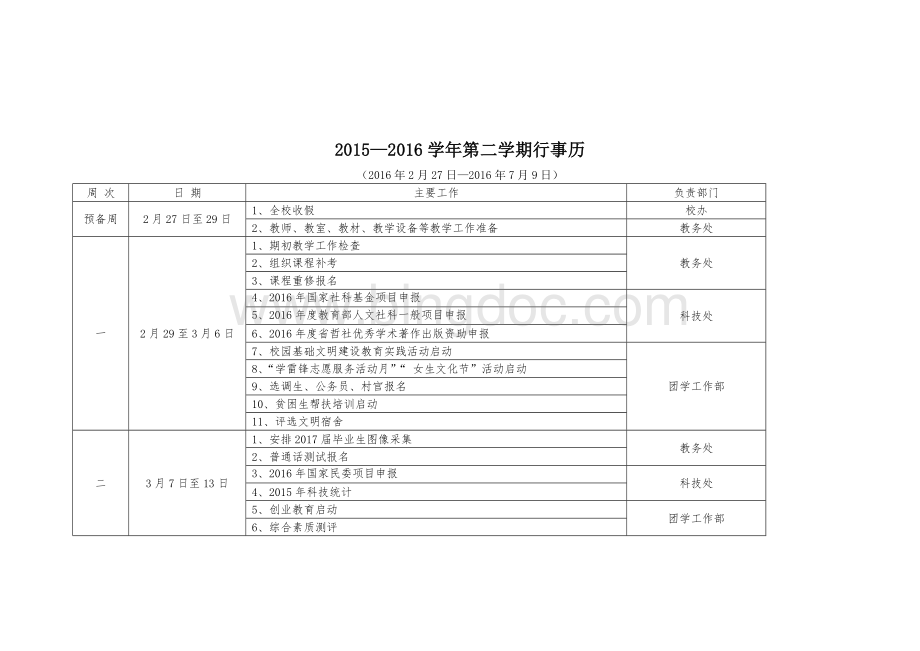 第二学期行事历Word文档下载推荐.doc