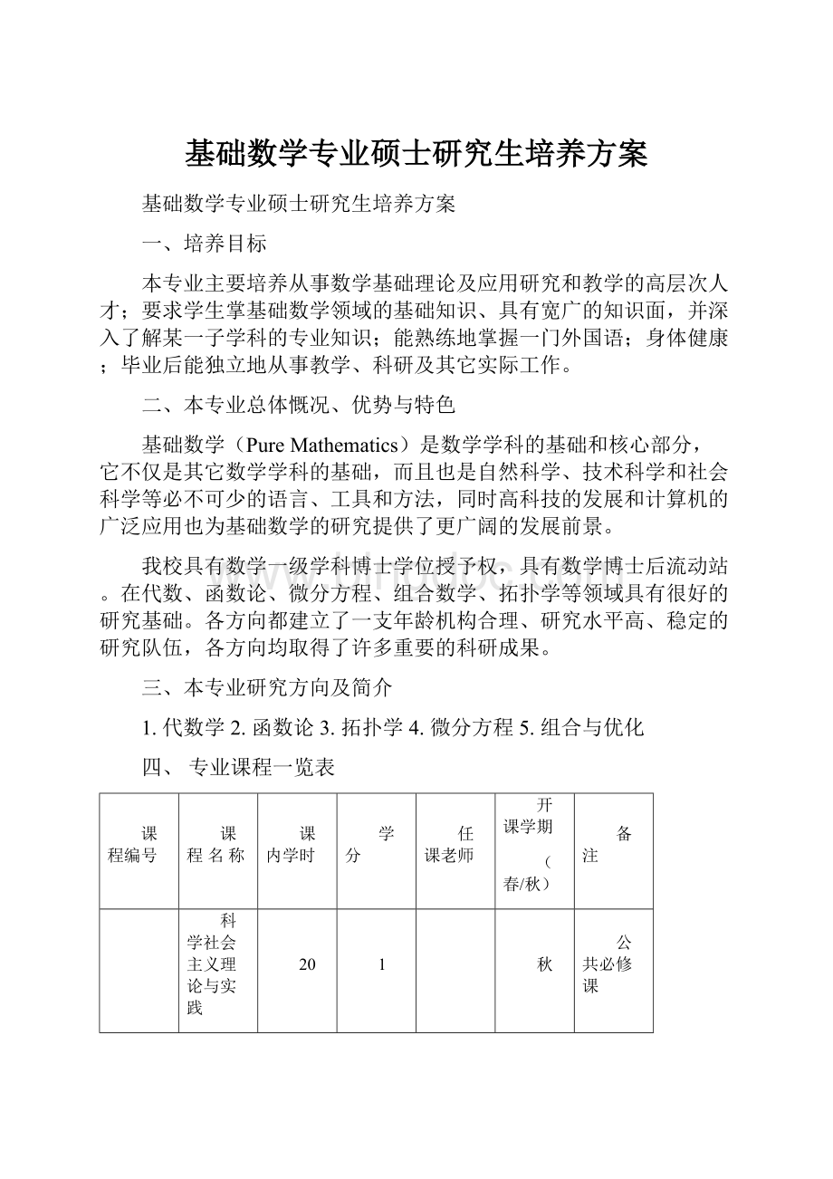 基础数学专业硕士研究生培养方案.docx_第1页