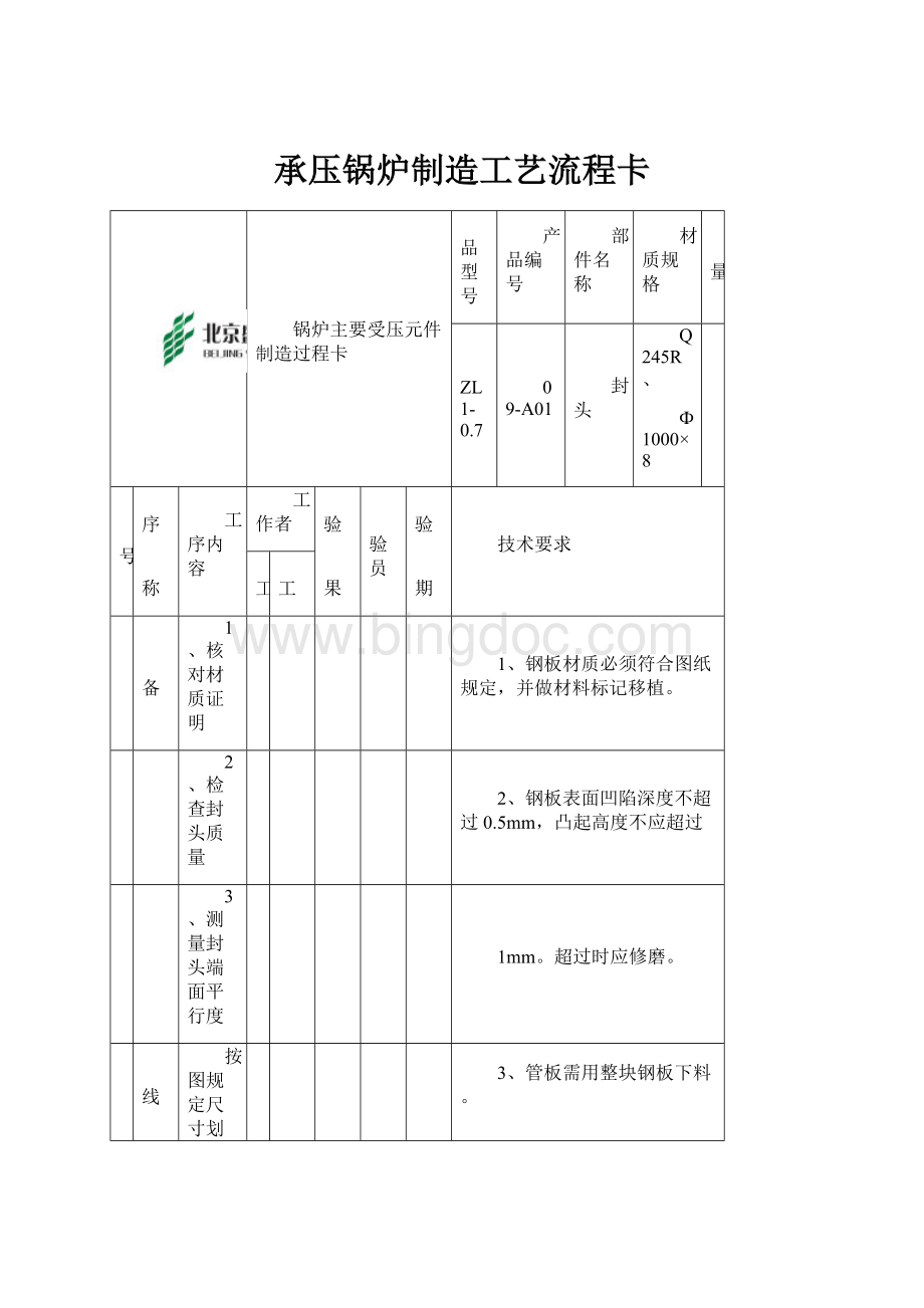 承压锅炉制造工艺流程卡Word文档下载推荐.docx