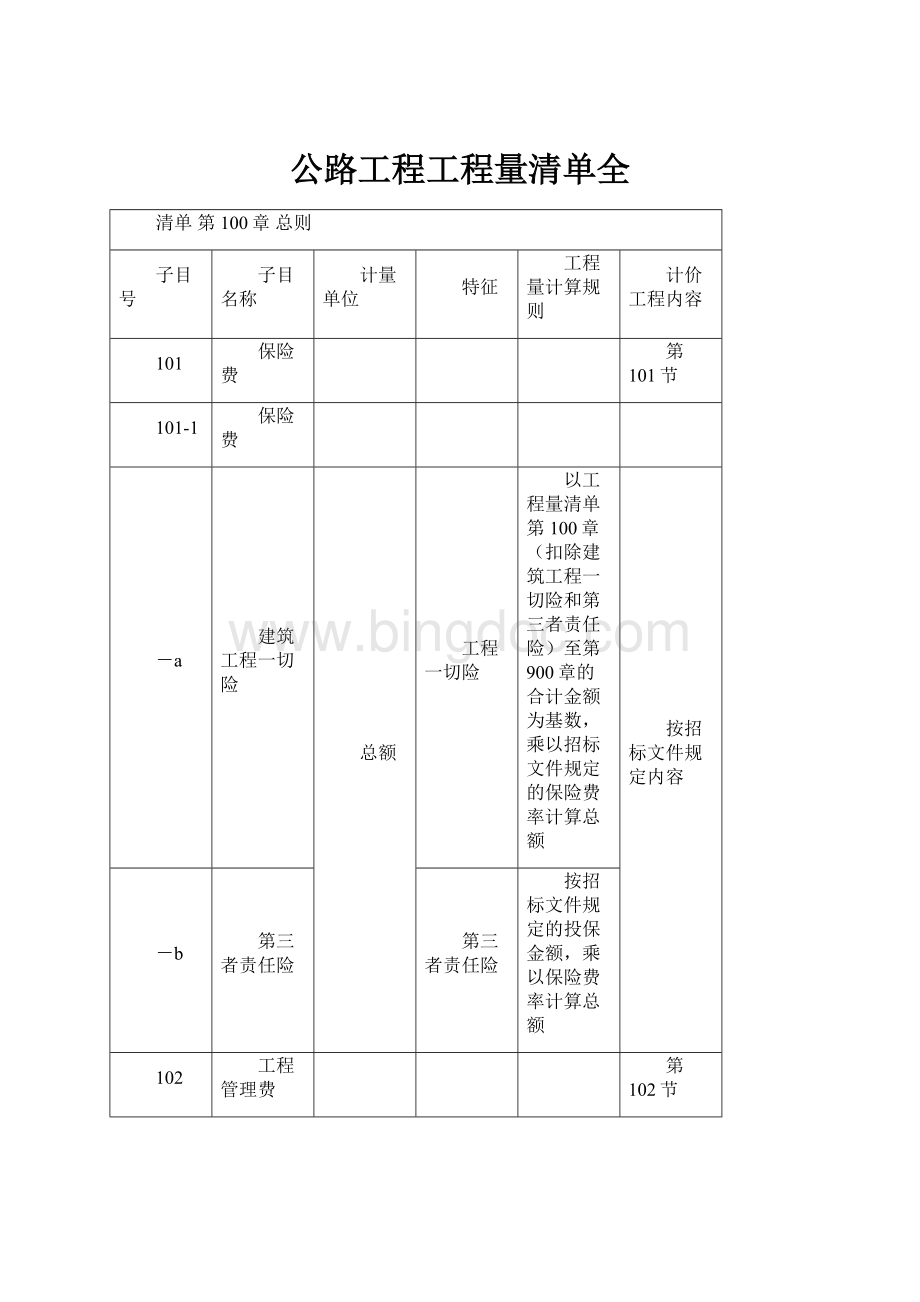 公路工程工程量清单全文档格式.docx_第1页