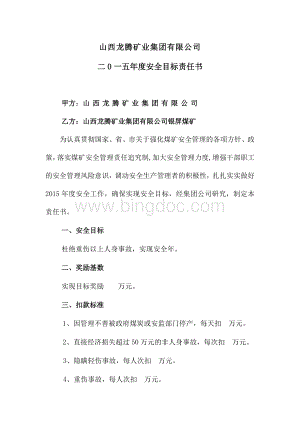 龙腾矿业集团有限公司安全生产经营目标责任书文档格式.docx