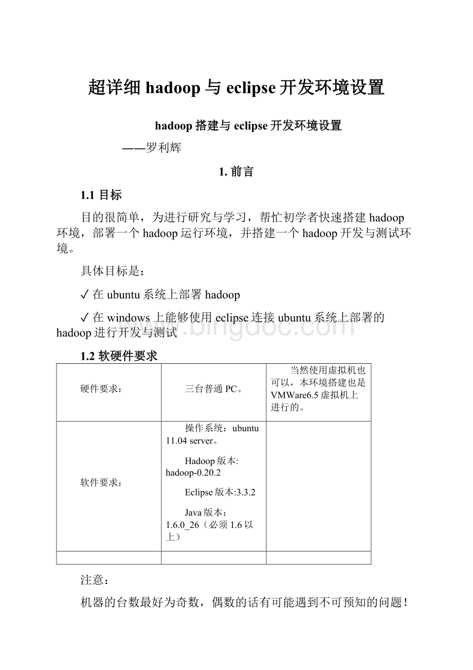 超详细hadoop与eclipse开发环境设置文档格式.docx