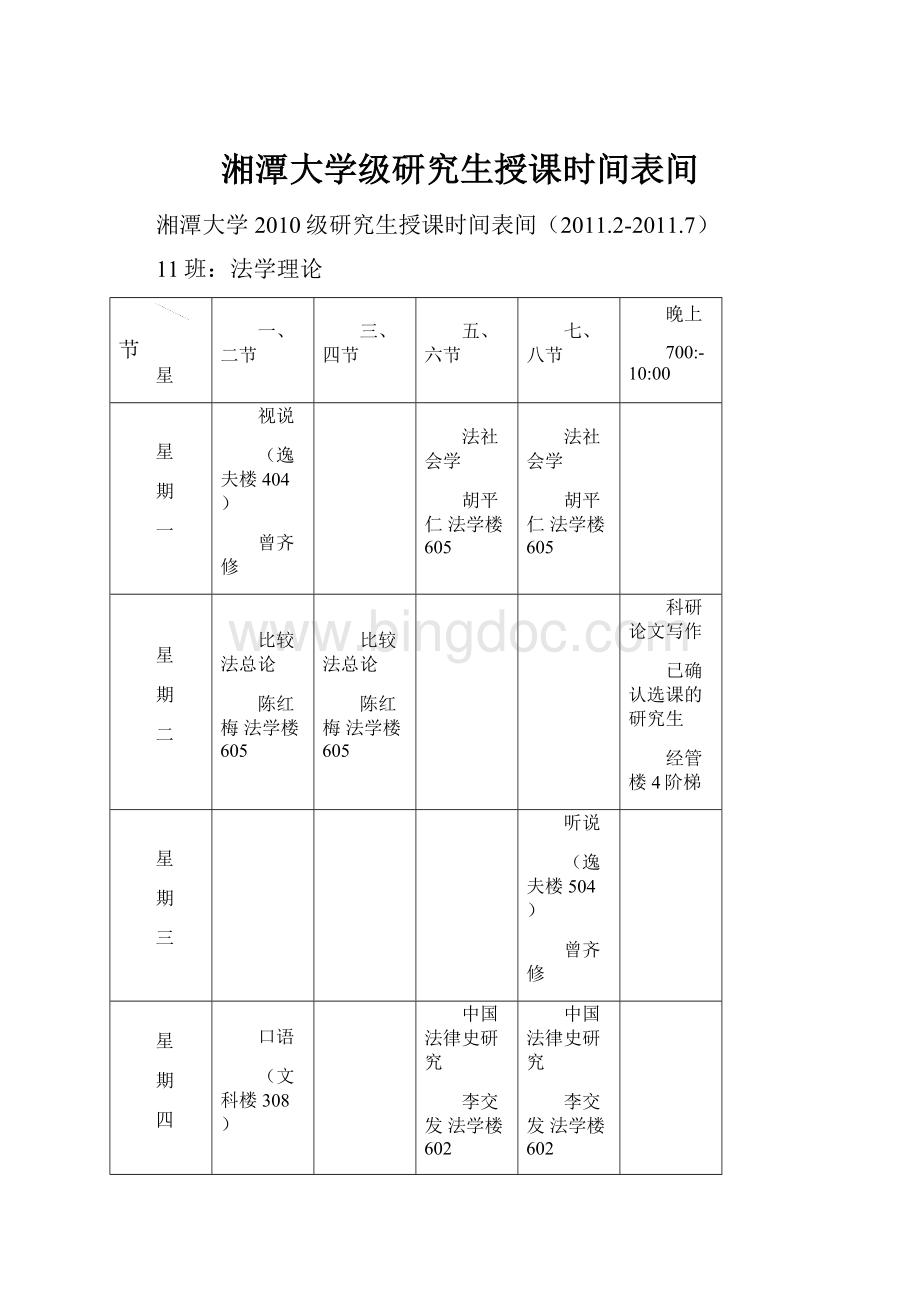 湘潭大学级研究生授课时间表间文档格式.docx_第1页