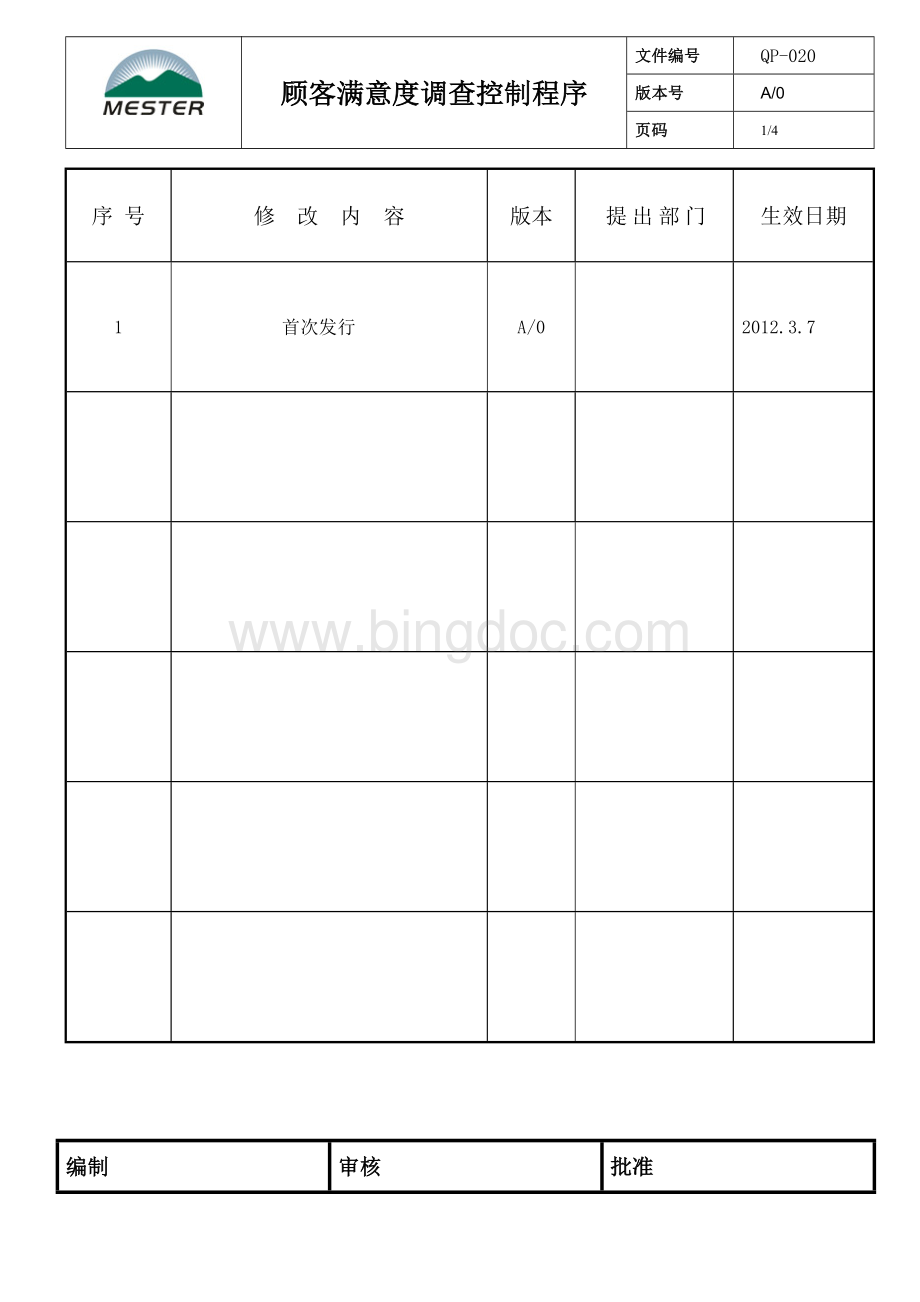 QP-020顾客满意度调查控制程序Word文档格式.doc