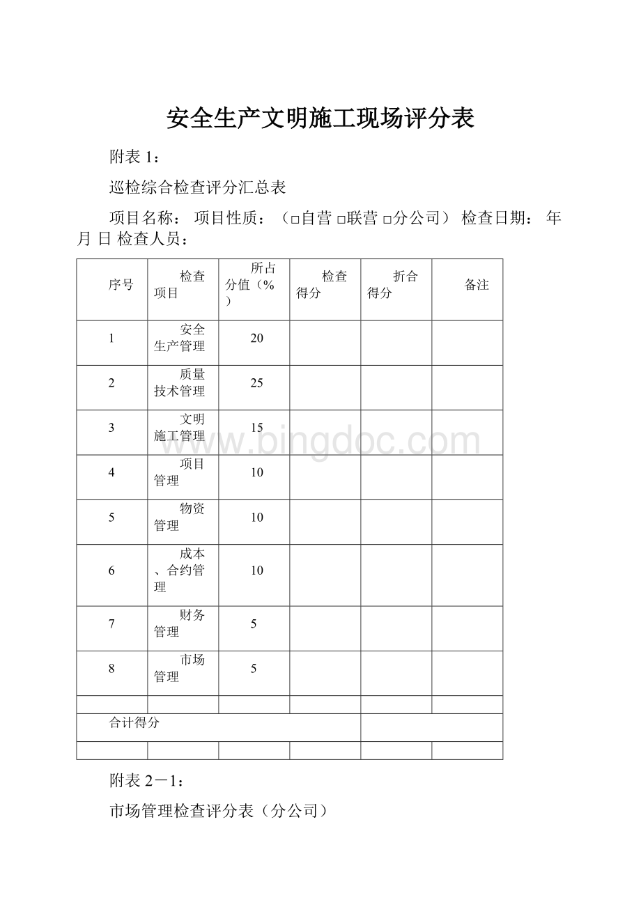 安全生产文明施工现场评分表Word格式文档下载.docx