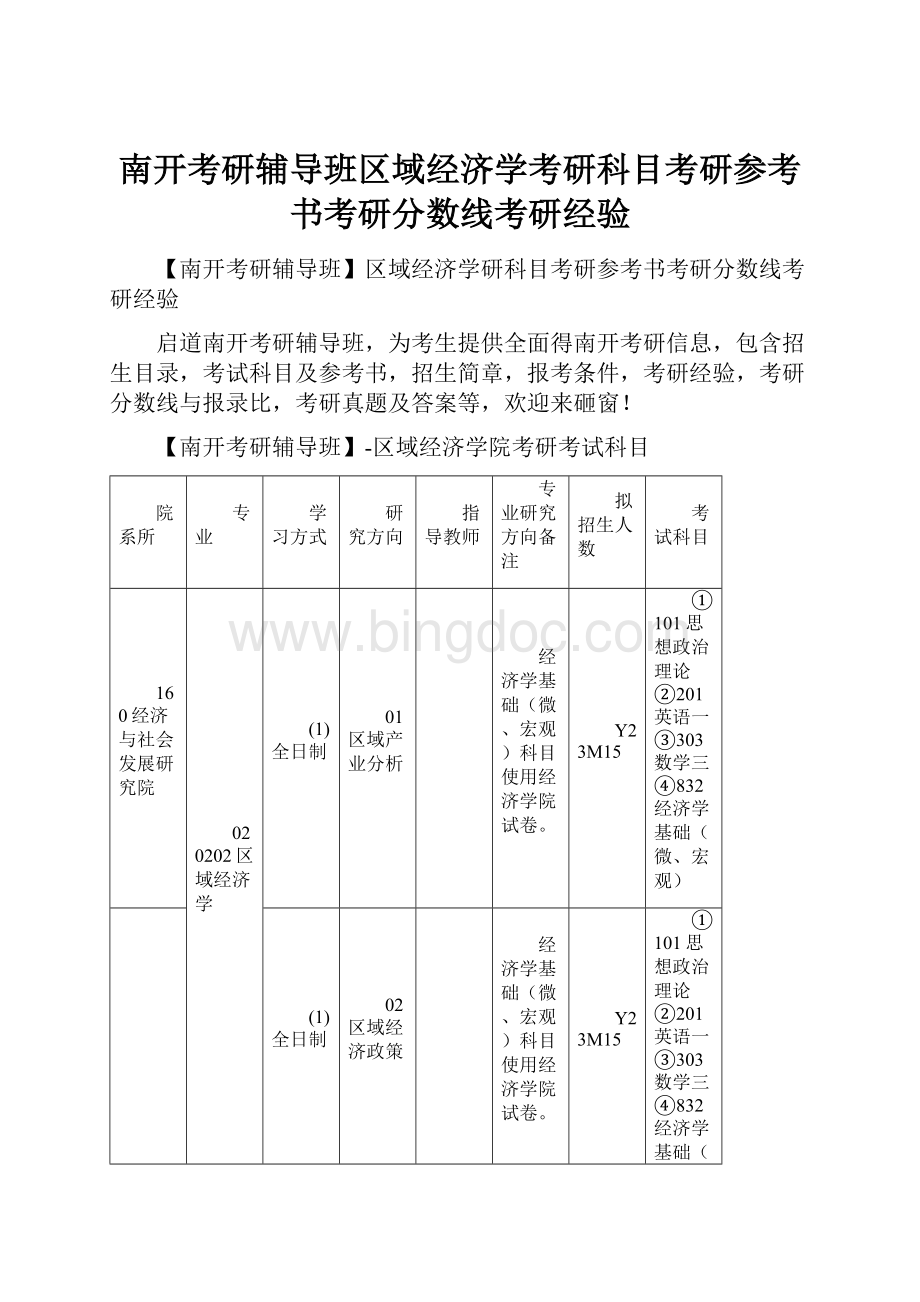 南开考研辅导班区域经济学考研科目考研参考书考研分数线考研经验.docx_第1页