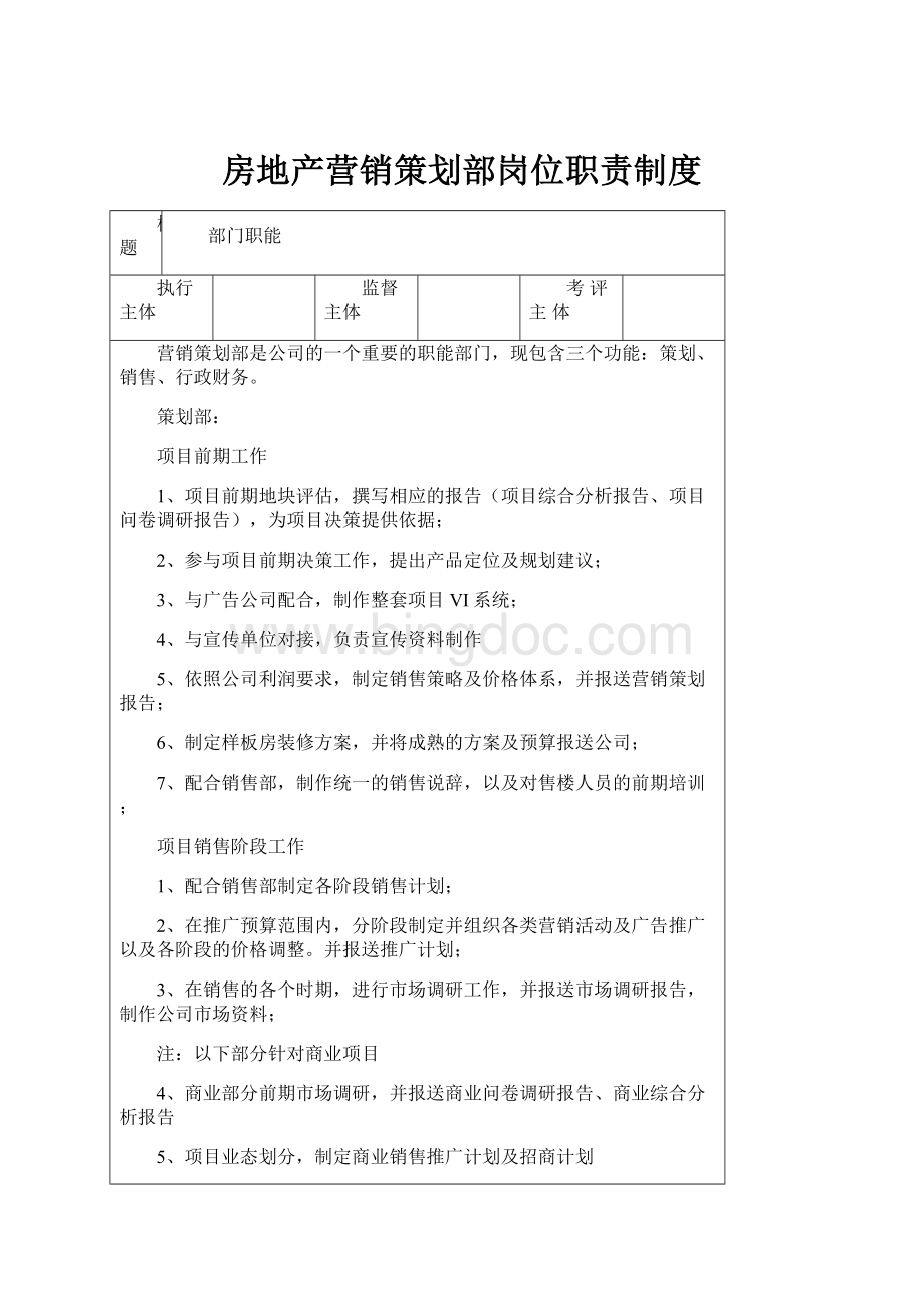 房地产营销策划部岗位职责制度.docx