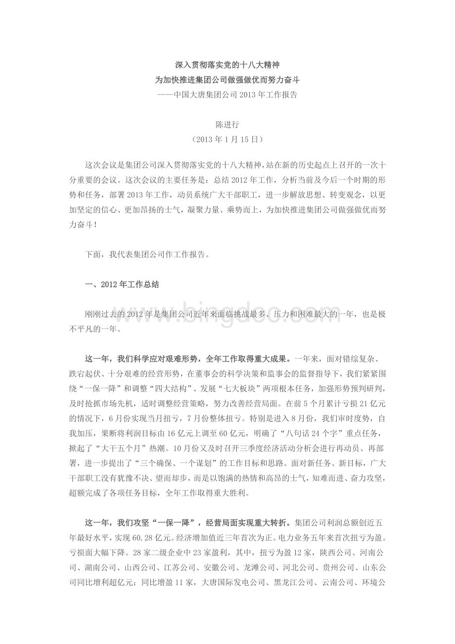 中国大唐集团公司2013年工作报告.docx
