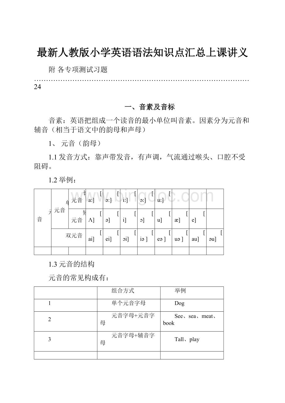 最新人教版小学英语语法知识点汇总上课讲义Word文档格式.docx