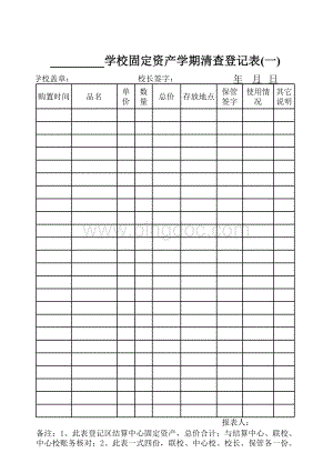 学校固定资产学期清查登记表表格文件下载.xls