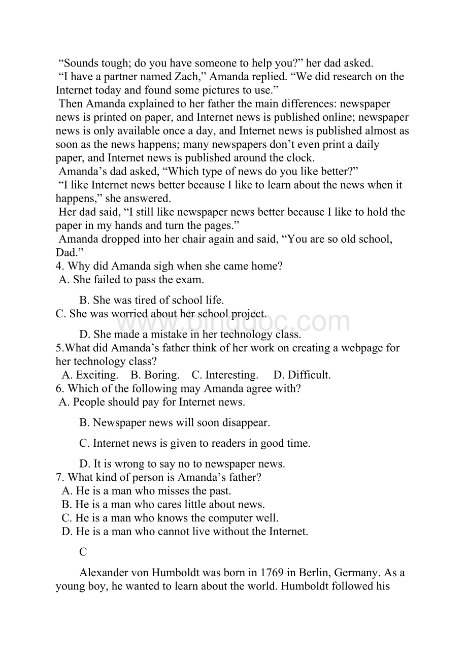 黑龙江省齐齐哈尔市第八中学学年高二月考英语试题Word版含答案.docx_第3页