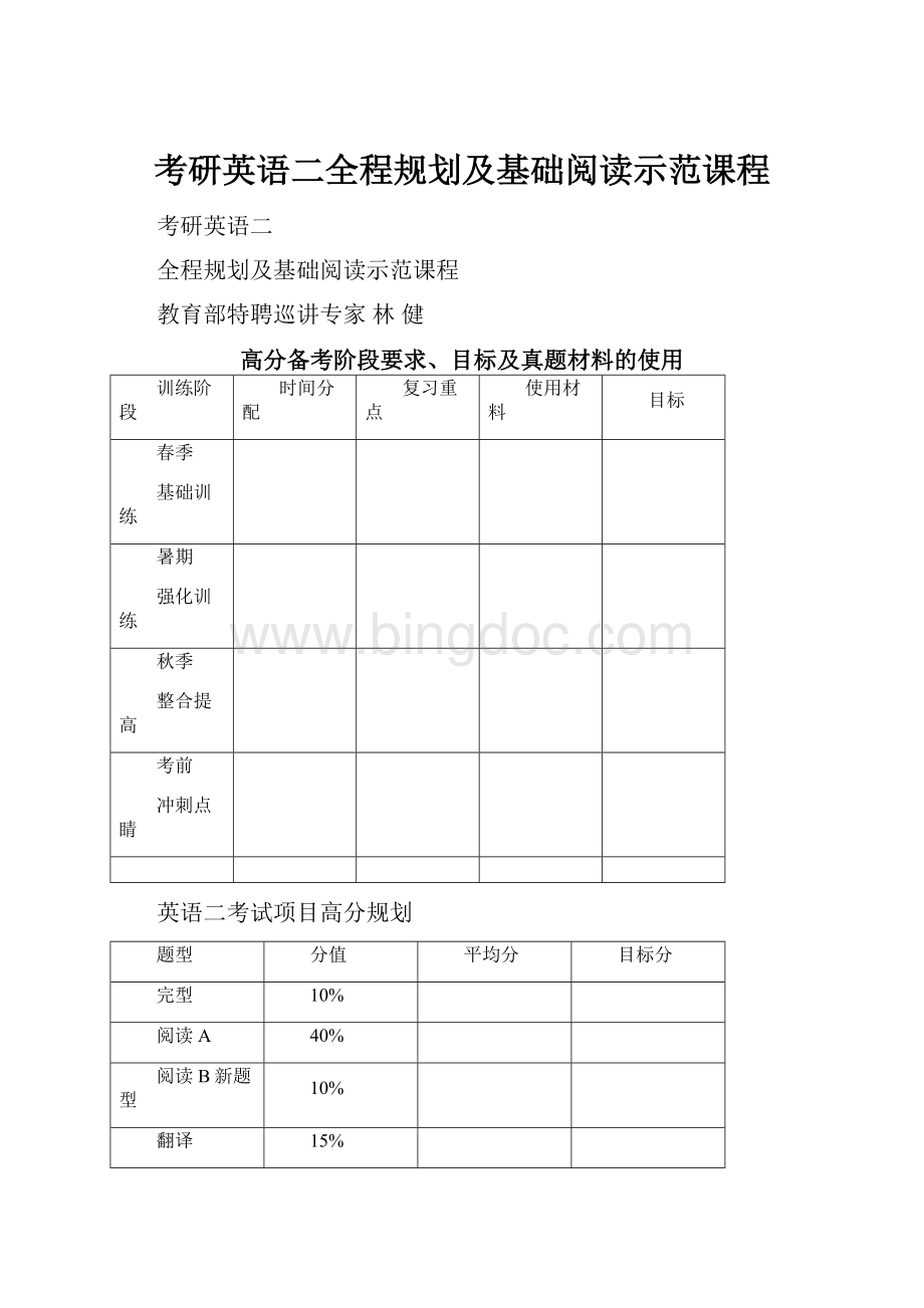 考研英语二全程规划及基础阅读示范课程.docx