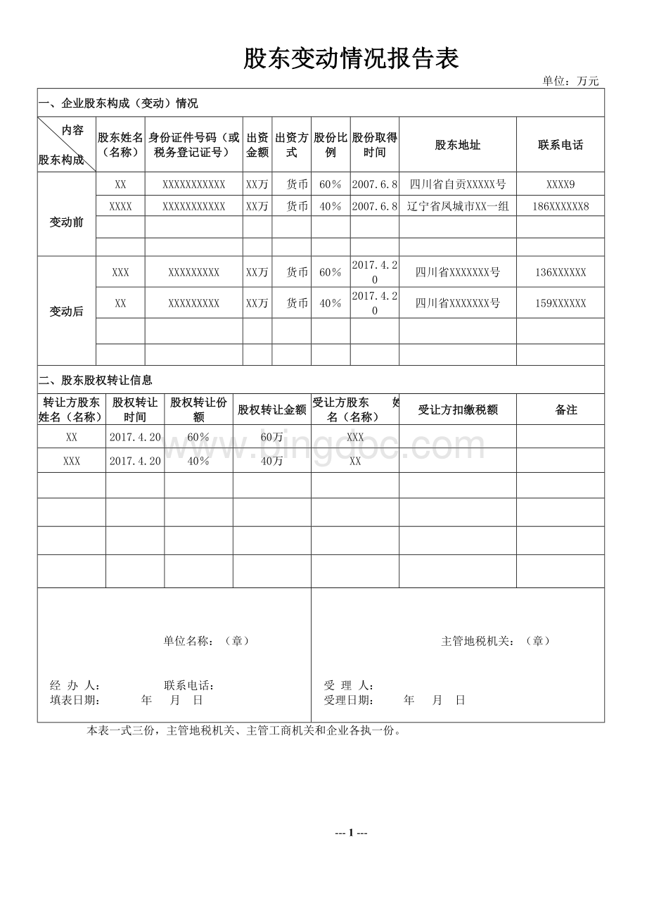 公司股东变动情况报告表Word格式文档下载.doc_第1页