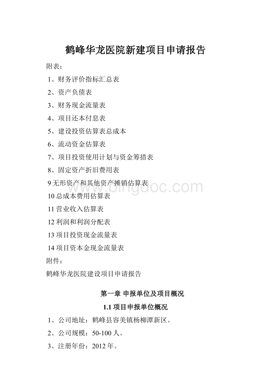 鹤峰华龙医院新建项目申请报告.docx_第1页