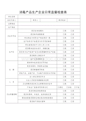 消毒产品生产企业日常监督检查表Word下载.doc