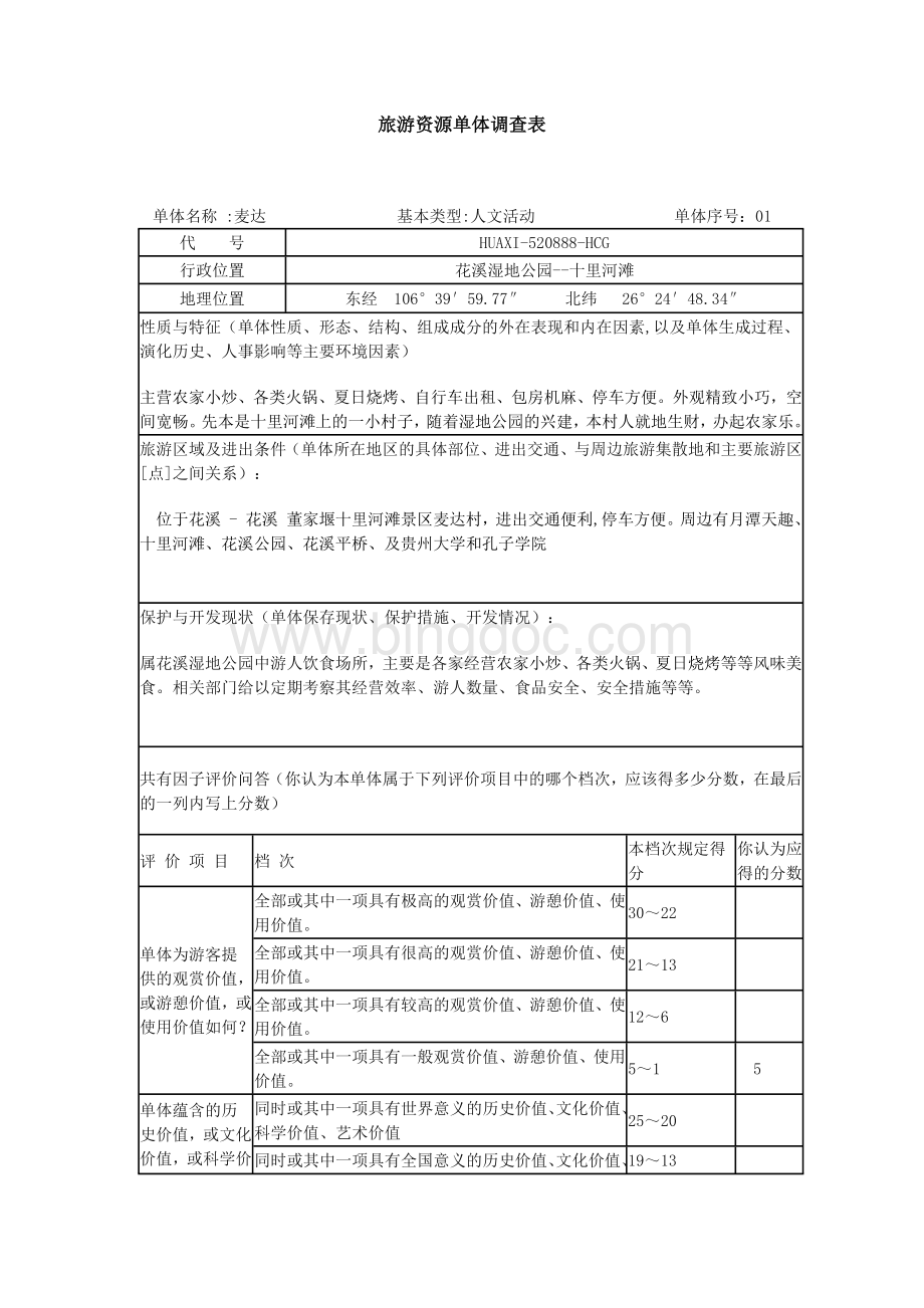 旅游资源单体调查表文档格式.docx