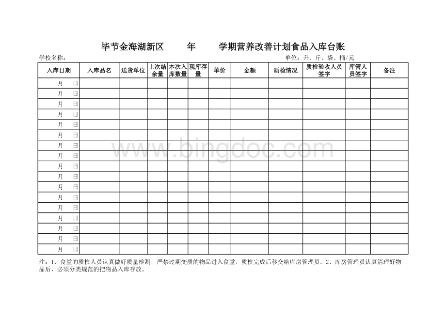 学校食堂应建立的台账模板9个1111表格文件下载.xls