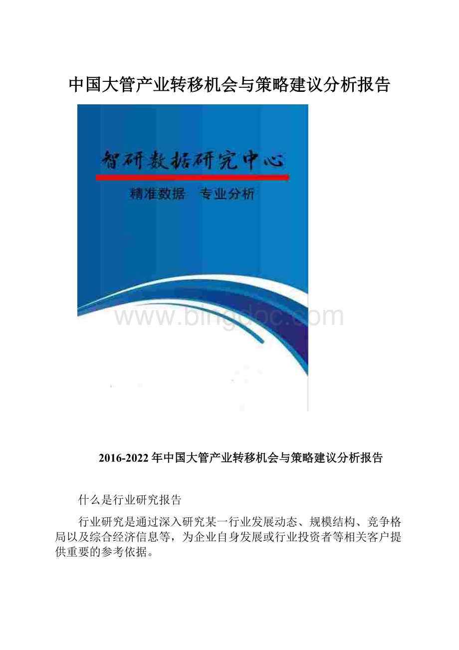中国大管产业转移机会与策略建议分析报告.docx