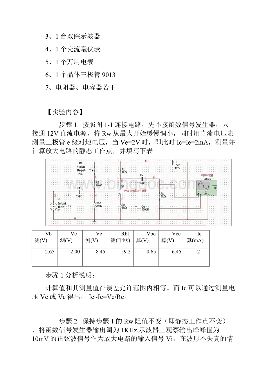 BJT单管共射电压放大电路实验报告.docx_第2页