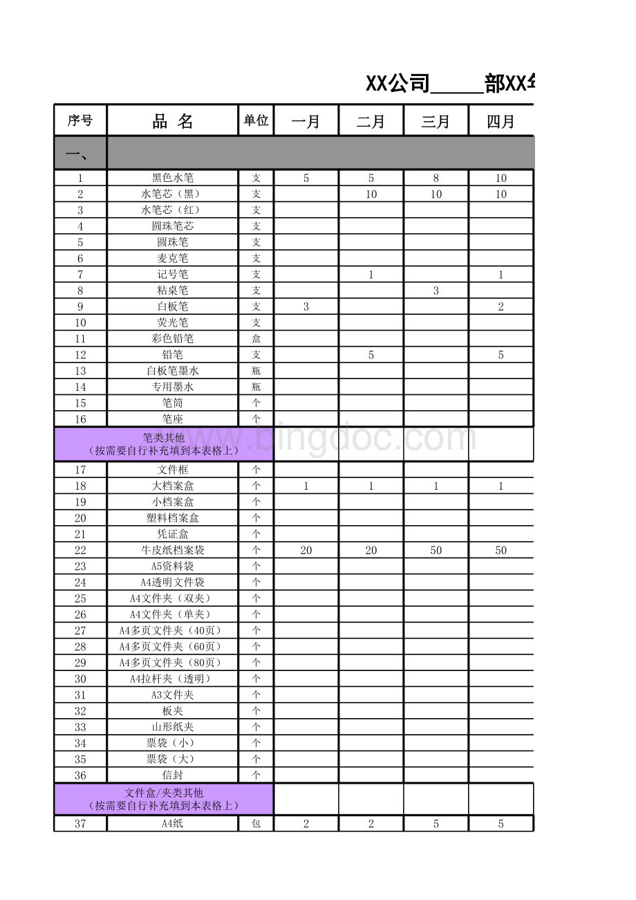 各部门年度办公用品行政预算表表格文件下载.xls_第2页