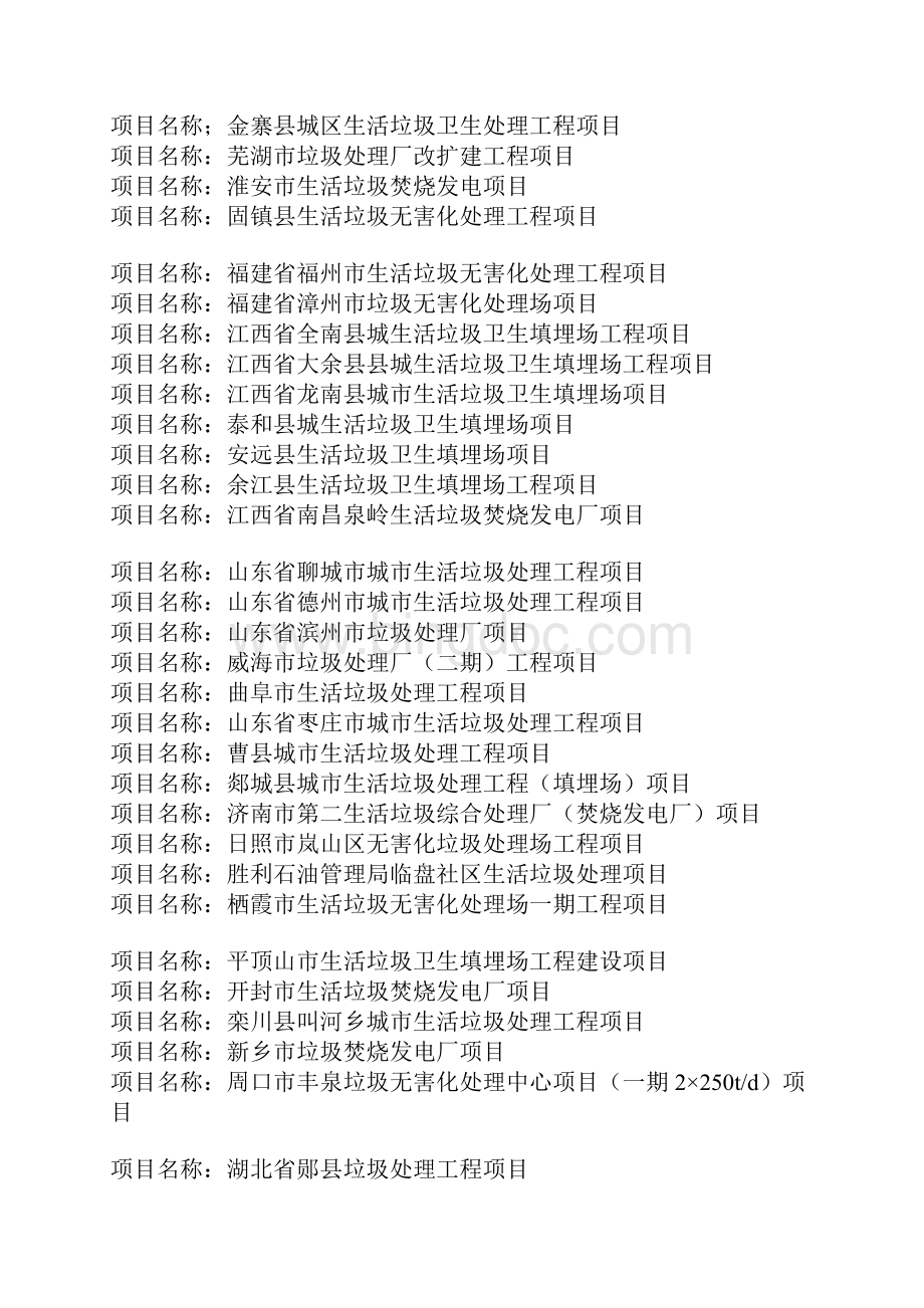 中国垃圾处理工程新建项目大全.docx_第3页