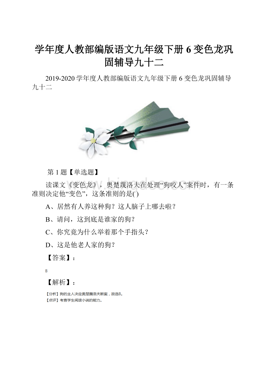 学年度人教部编版语文九年级下册6 变色龙巩固辅导九十二.docx_第1页