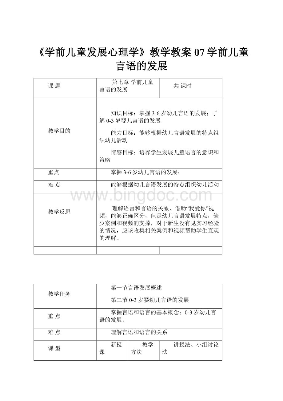 《学前儿童发展心理学》教学教案07学前儿童言语的发展.docx