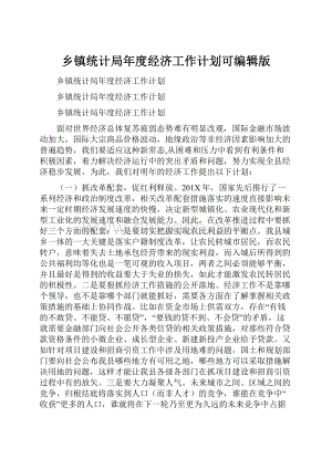 乡镇统计局年度经济工作计划可编辑版Word格式.docx