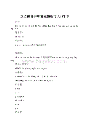 汉语拼音字母表完整版可A4打印Word文档格式.docx